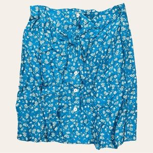 Sz 16 Vtg Sky Blue Floral Bow Button Up Summer Skirt Liz Claiborne Sport BOHO